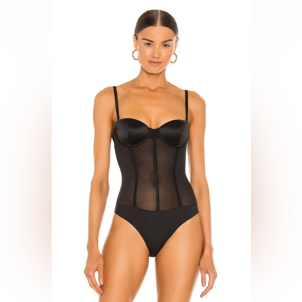 Fleur Du Mal Silk and Mesh Bodysuit in Black Size S (NWOT)